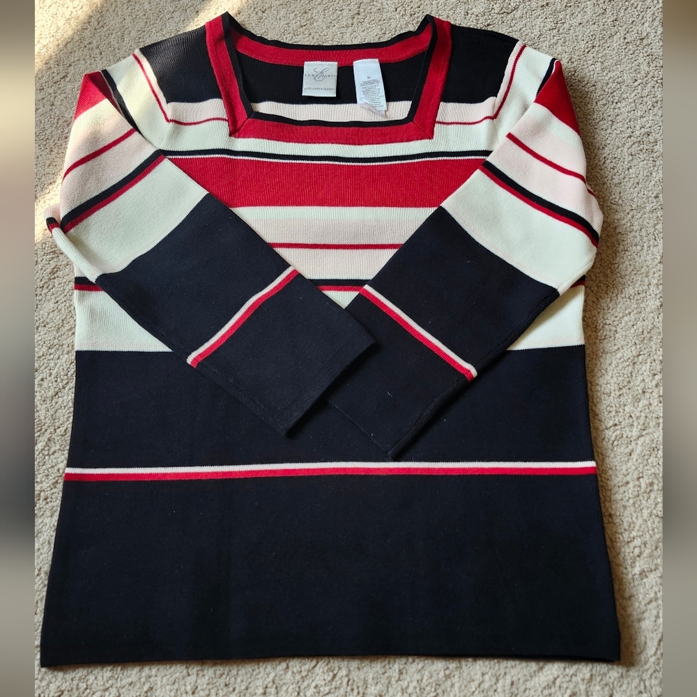 Emma James Women's Sweater - Red, Black, and Cream Stripes